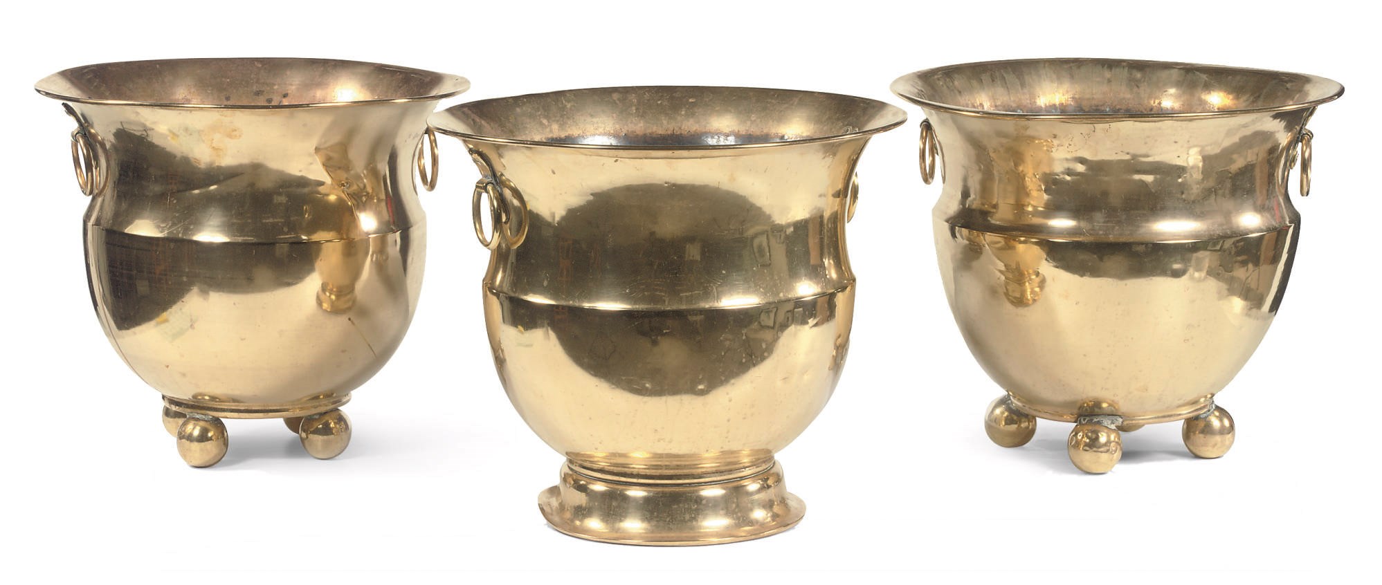 A pair of German brass jardinieres