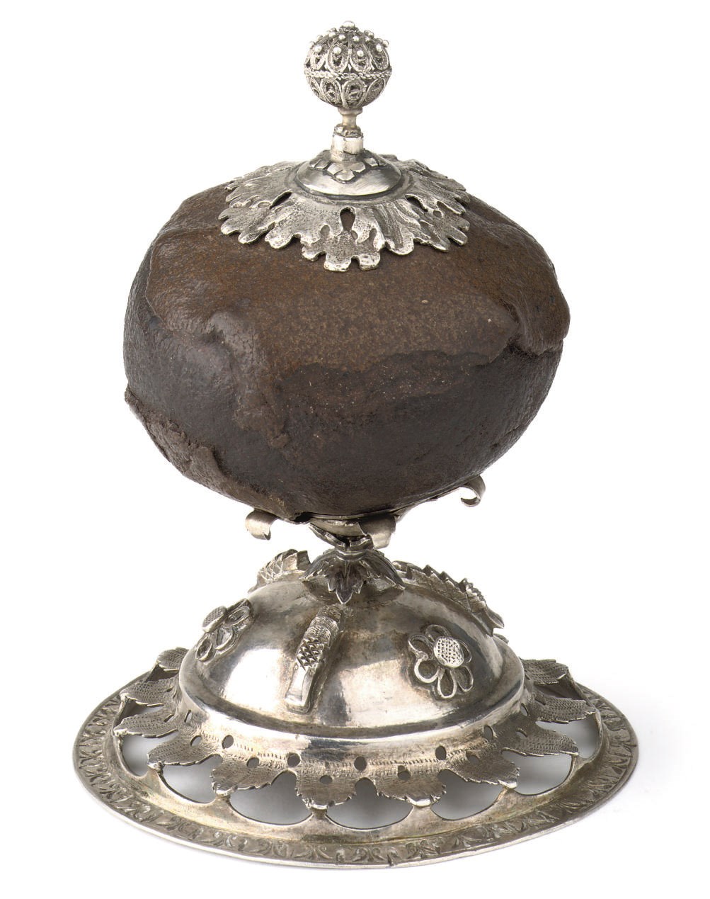 A silver-mounted bezoar stone