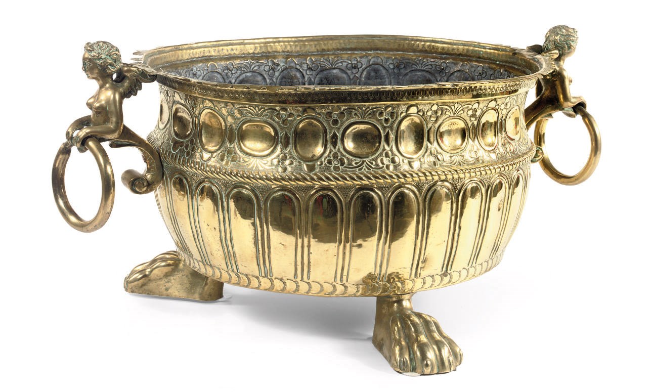 A Dutch brass répoussé wine cooler
