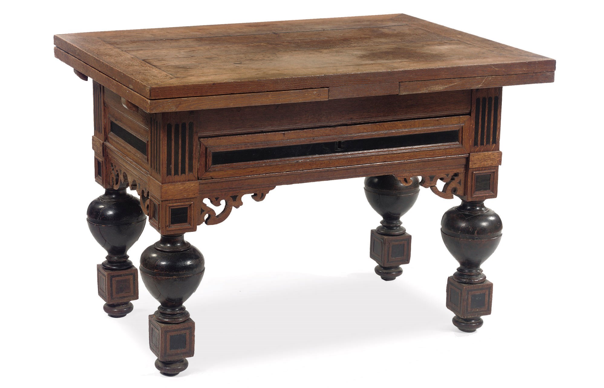 A Dutch oak and ebony draw-leaf table