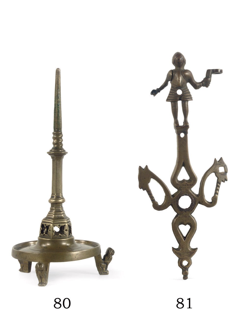 A BRASS PRICKET CANDLESTICK
