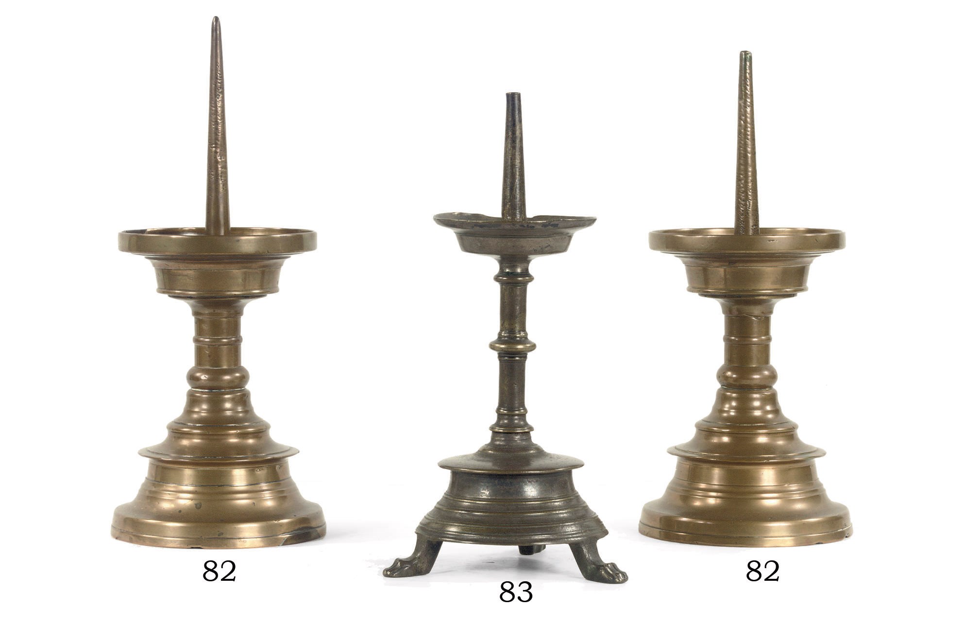 A BRASS PRICKET CANDLE STICK