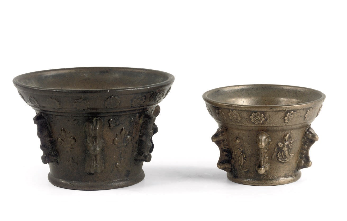 TWO FRENCH BRONZE MORTARS