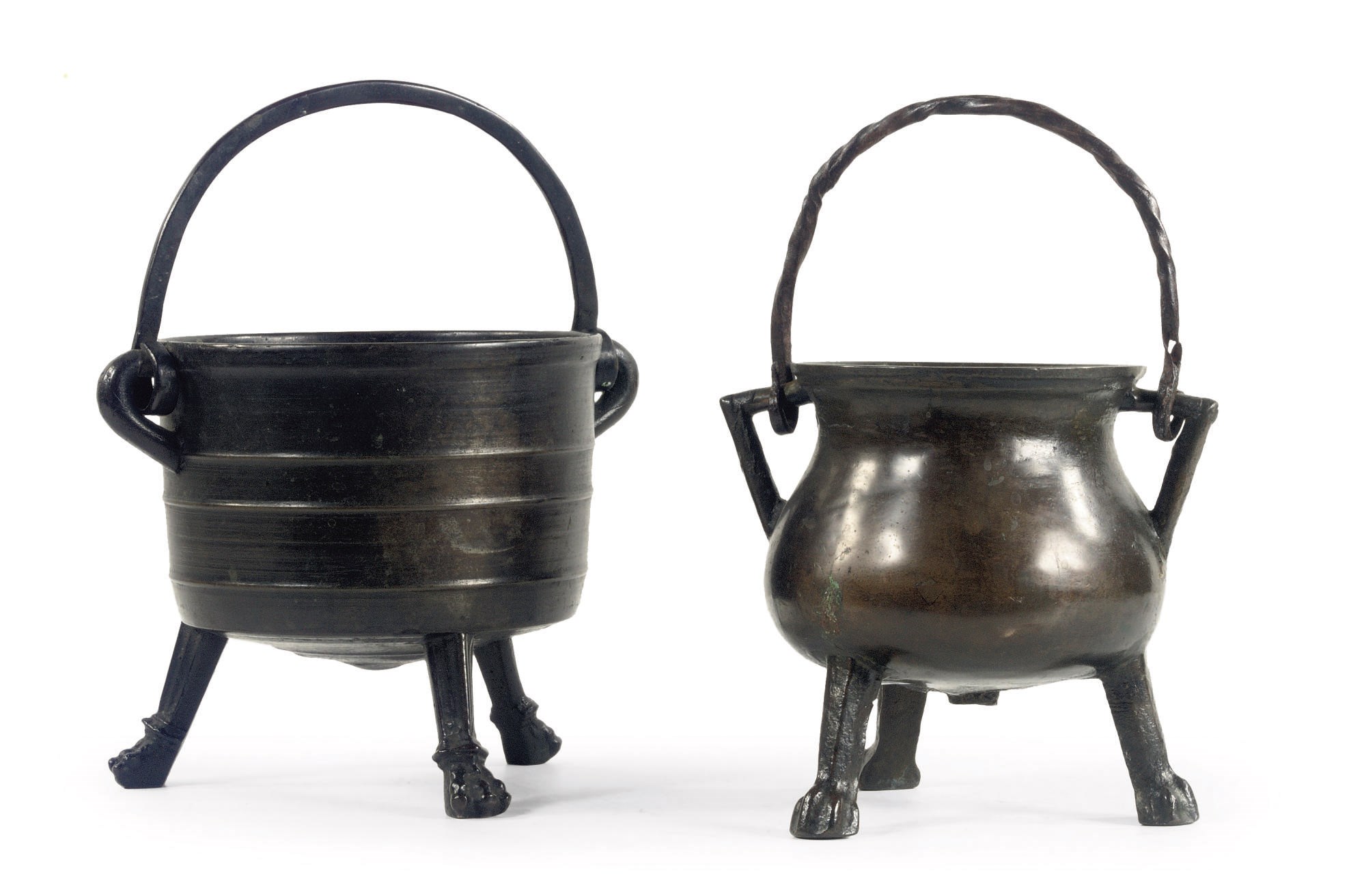 A SMALL BRONZE CAULDRON