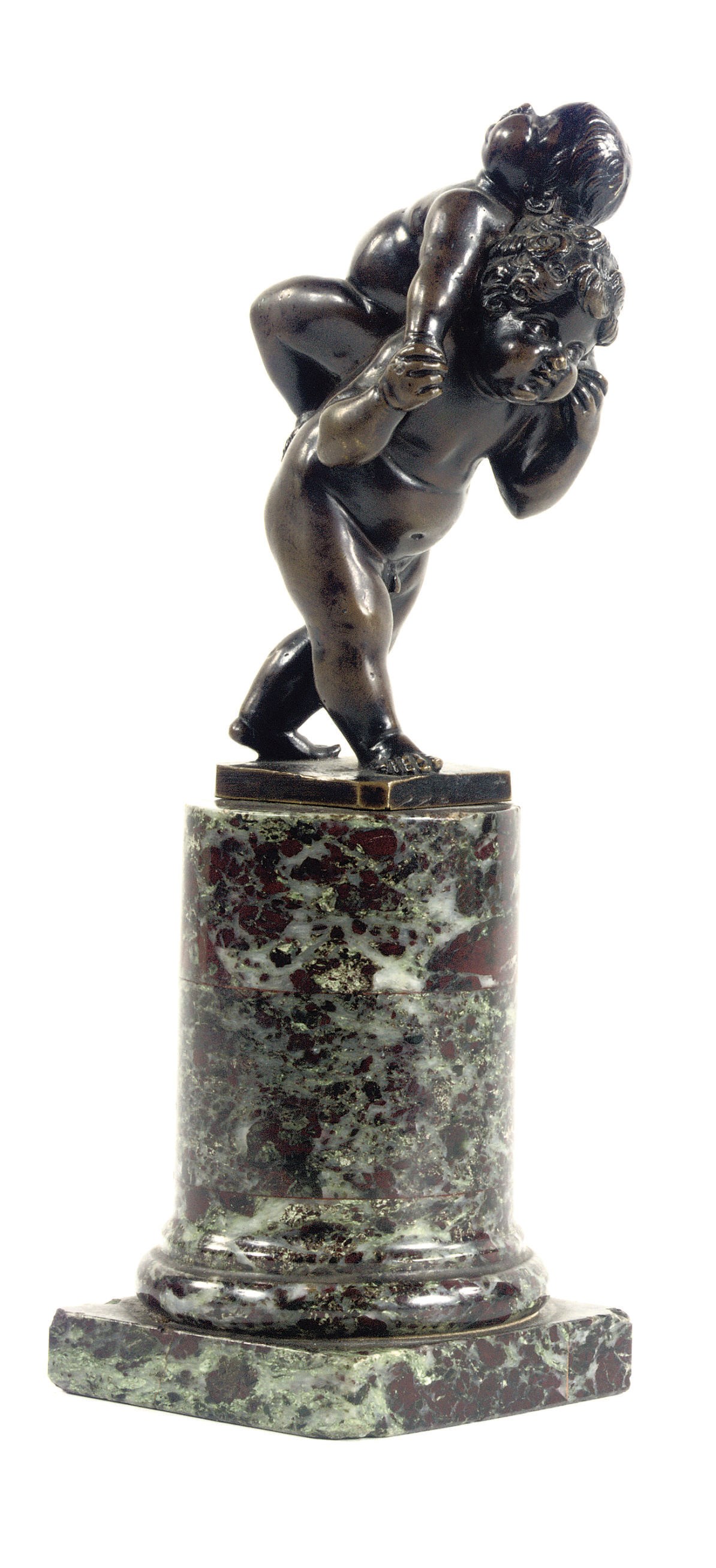 A GERMAN BRONZE GROUP OF TWO PLAYING CHILDREN