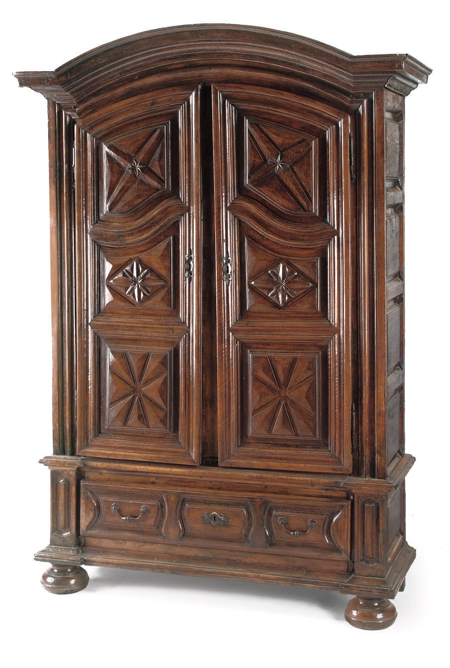 A French provincial walnut and stained pine armoire