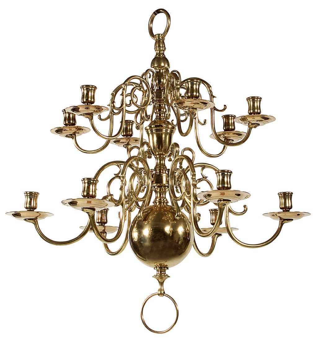 A Dutch brass twelve-light chandelier