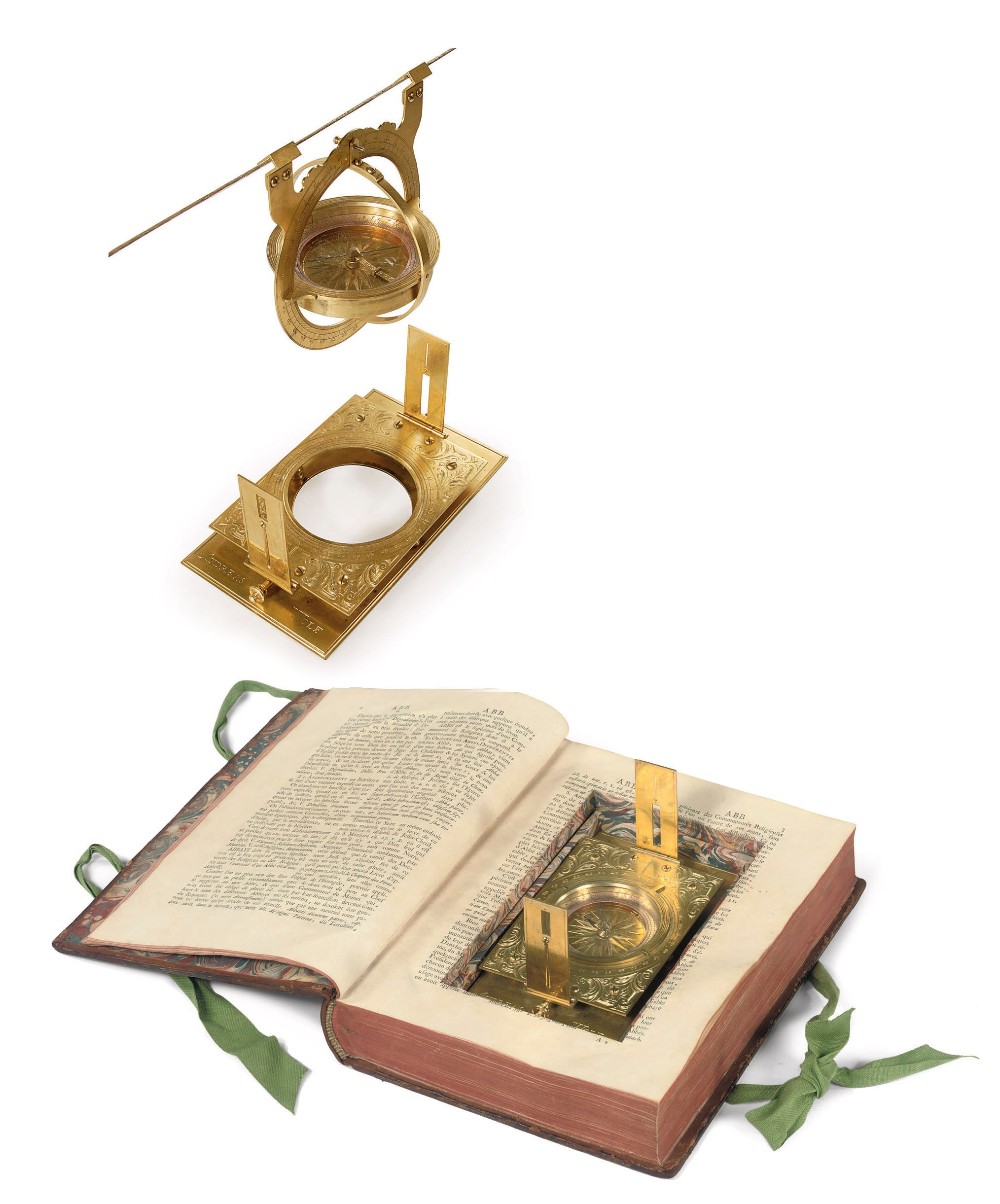 A SOUTH GERMAN ENGRAVED BRASS SUSPENSION MINING COMPASS