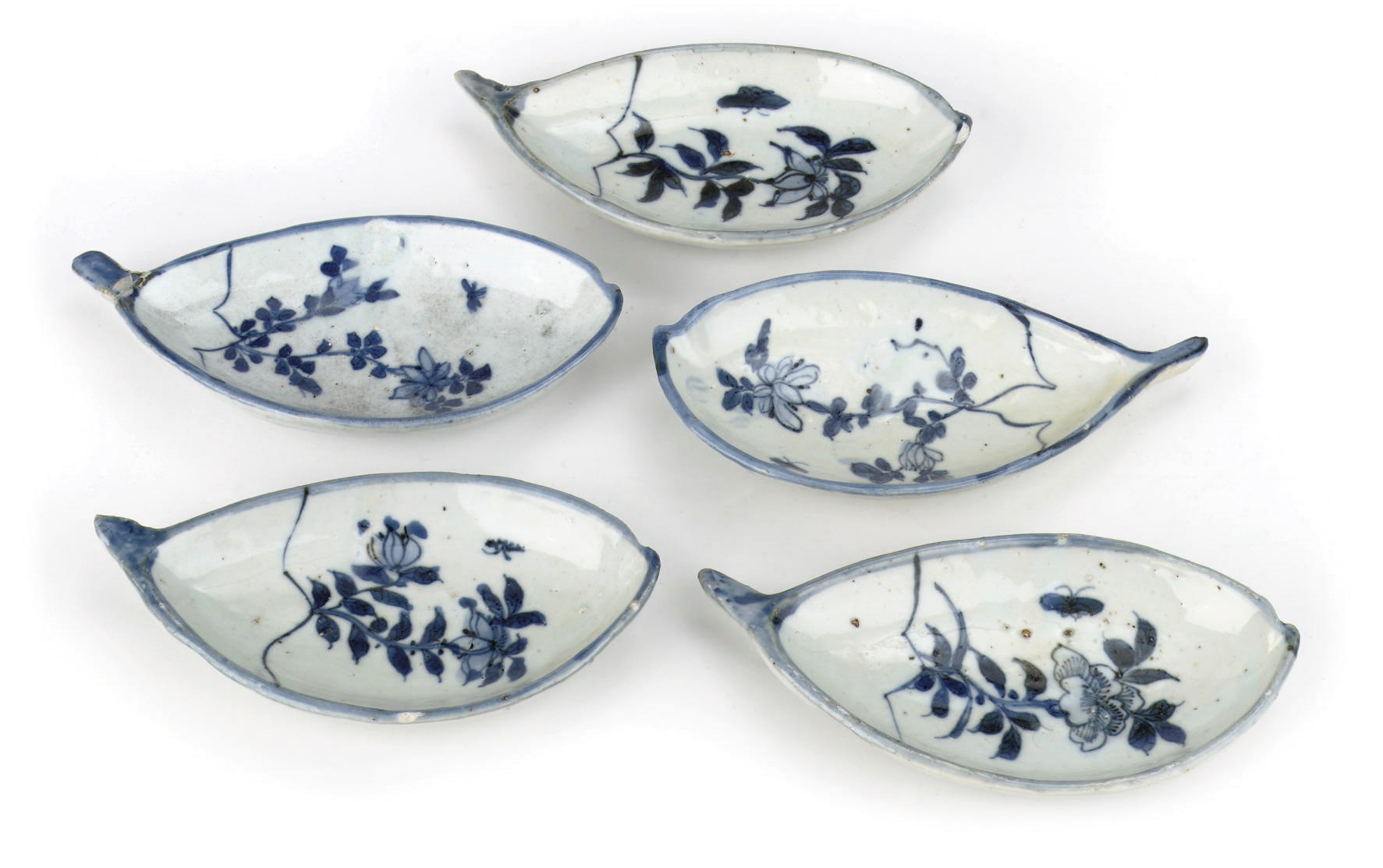 A set of five Chinese blue and white sweetmeat dishes