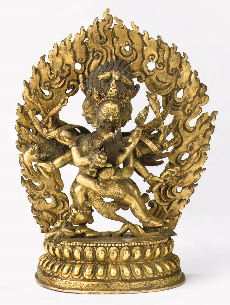 A Sino-Tibetan gilt bronze figure of the deity hayagriva