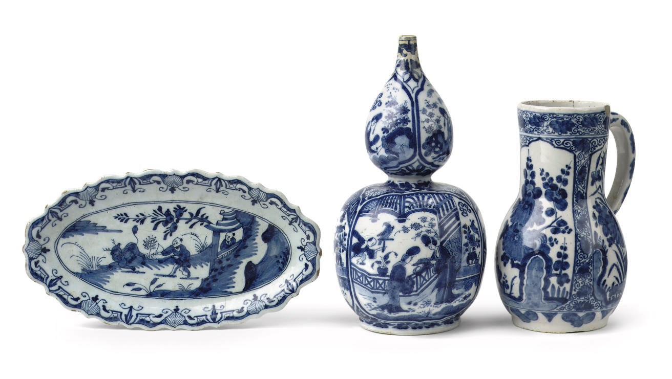 A group of Dutch Delft blue and white pottery