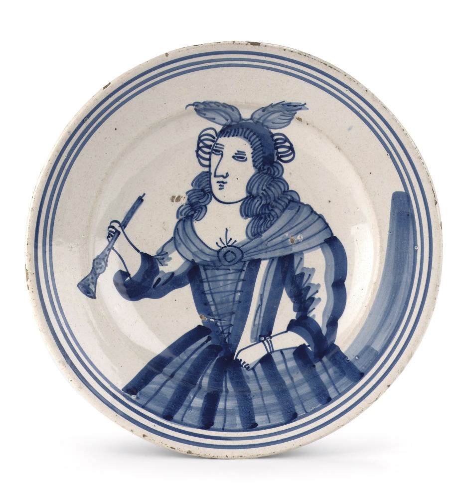 A Frisian Maiolica blue and white 'allegorical' dish