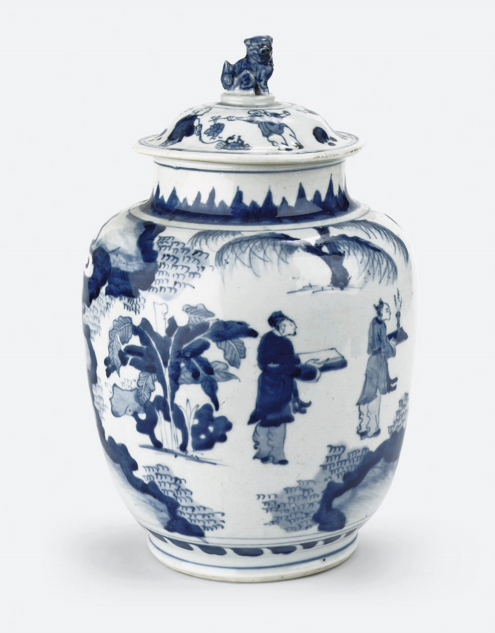 A Chinese blue and white baluster jar and a cover