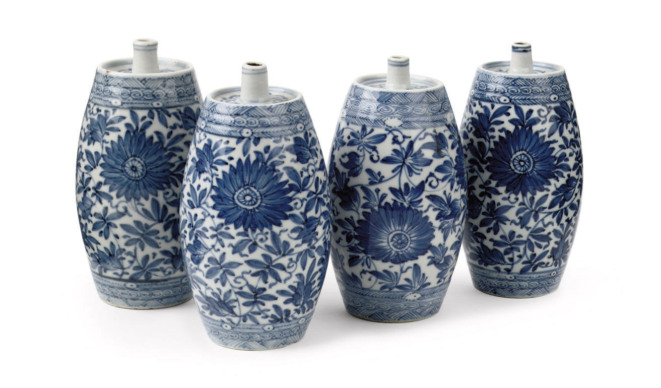 A set of four Chinese blue and white sprinklers