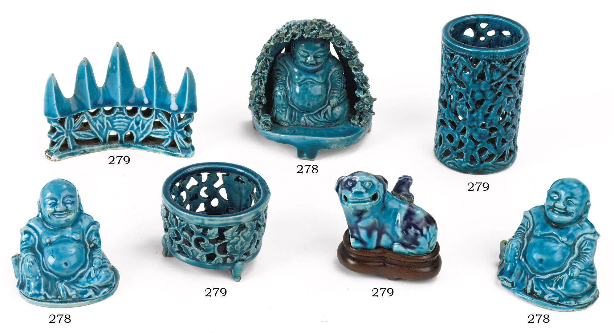 A pair and one Chinese turquoise figure of Budai