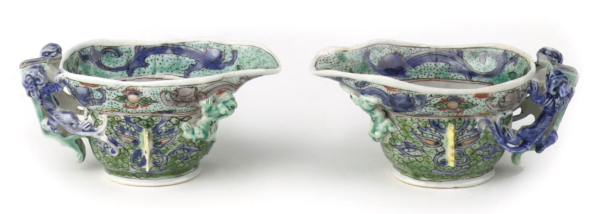 A pair of Chinese famille verte libations cups