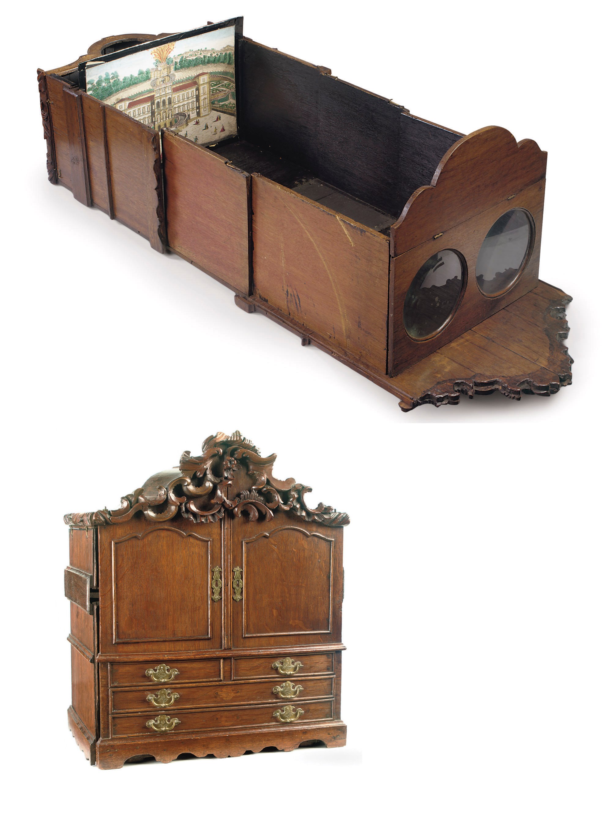 A DUTCH PEEP BOX AND A COLLECTION OF VUE D'OPTIQUE ENGRAVINGS