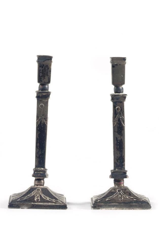 A pair of Dutch silver miniature candlesticks
