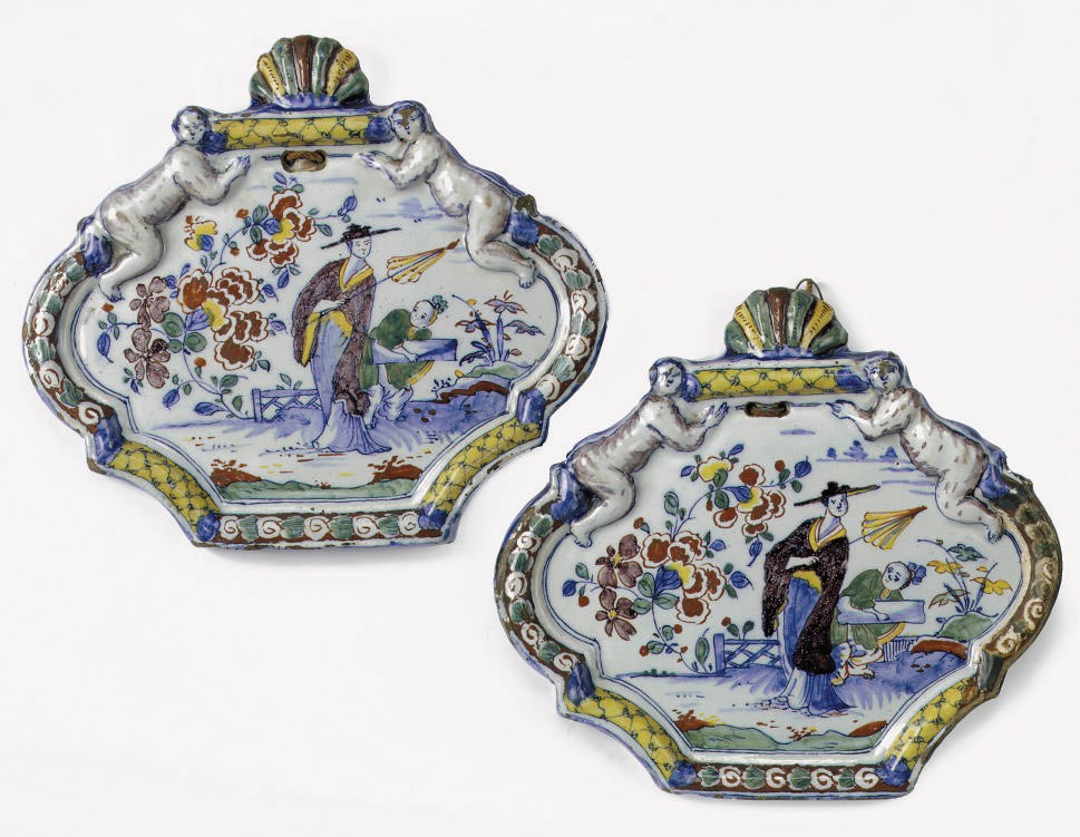 A pair of Dutch Delft polychrome plaques