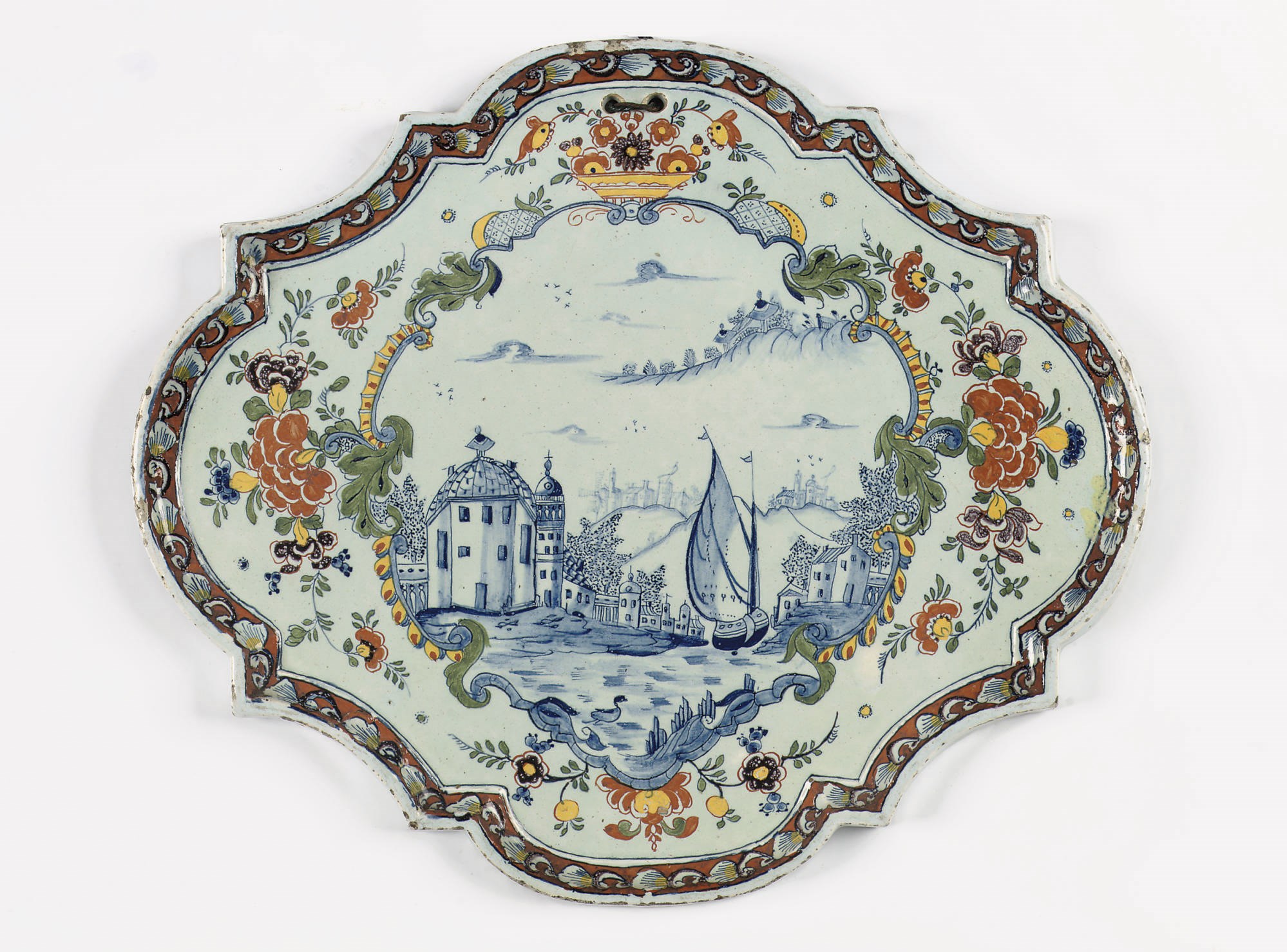 A large Dutch Delft 'mixed technique' plaque