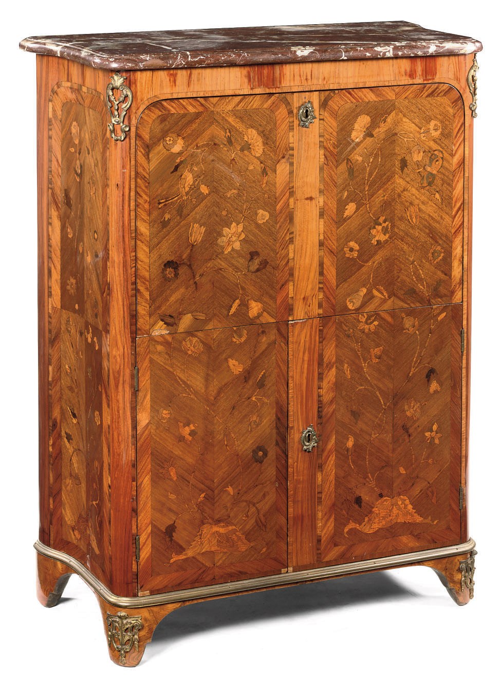 A LOUIS XV TULIPWOOD, AMARANTH, MAHOGANY, FRUITWOOD AND MARQUETRY SECRETAIRE A ABATTANT