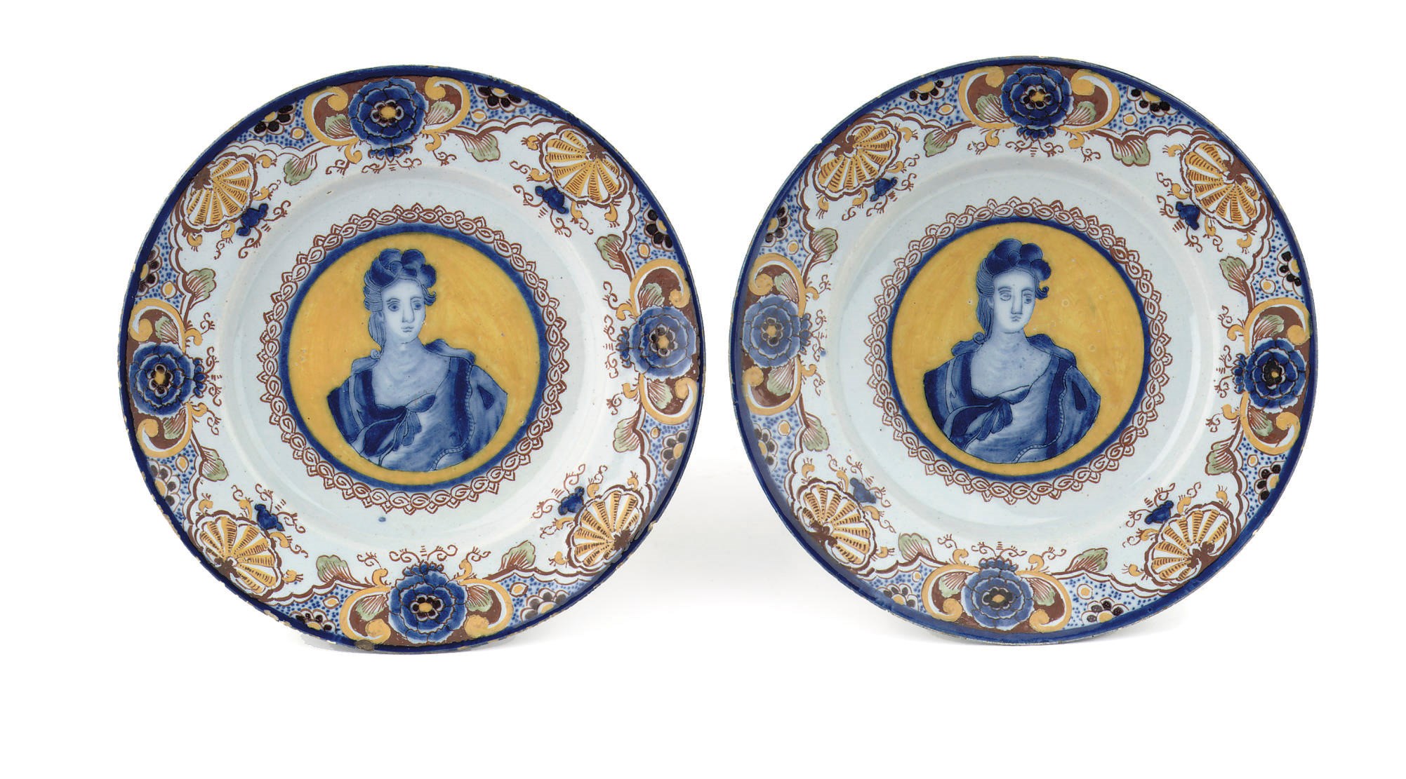 A pair of Dutch Delft polychrome 'Orangist' plates