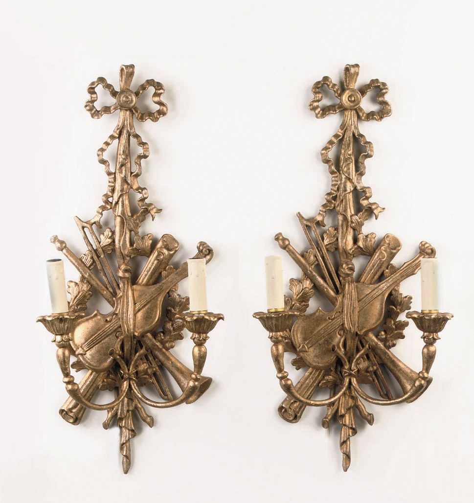 A PAIR OF DUTCH GILTWOOD TWO-LIGHT WALL-APPLIQUES