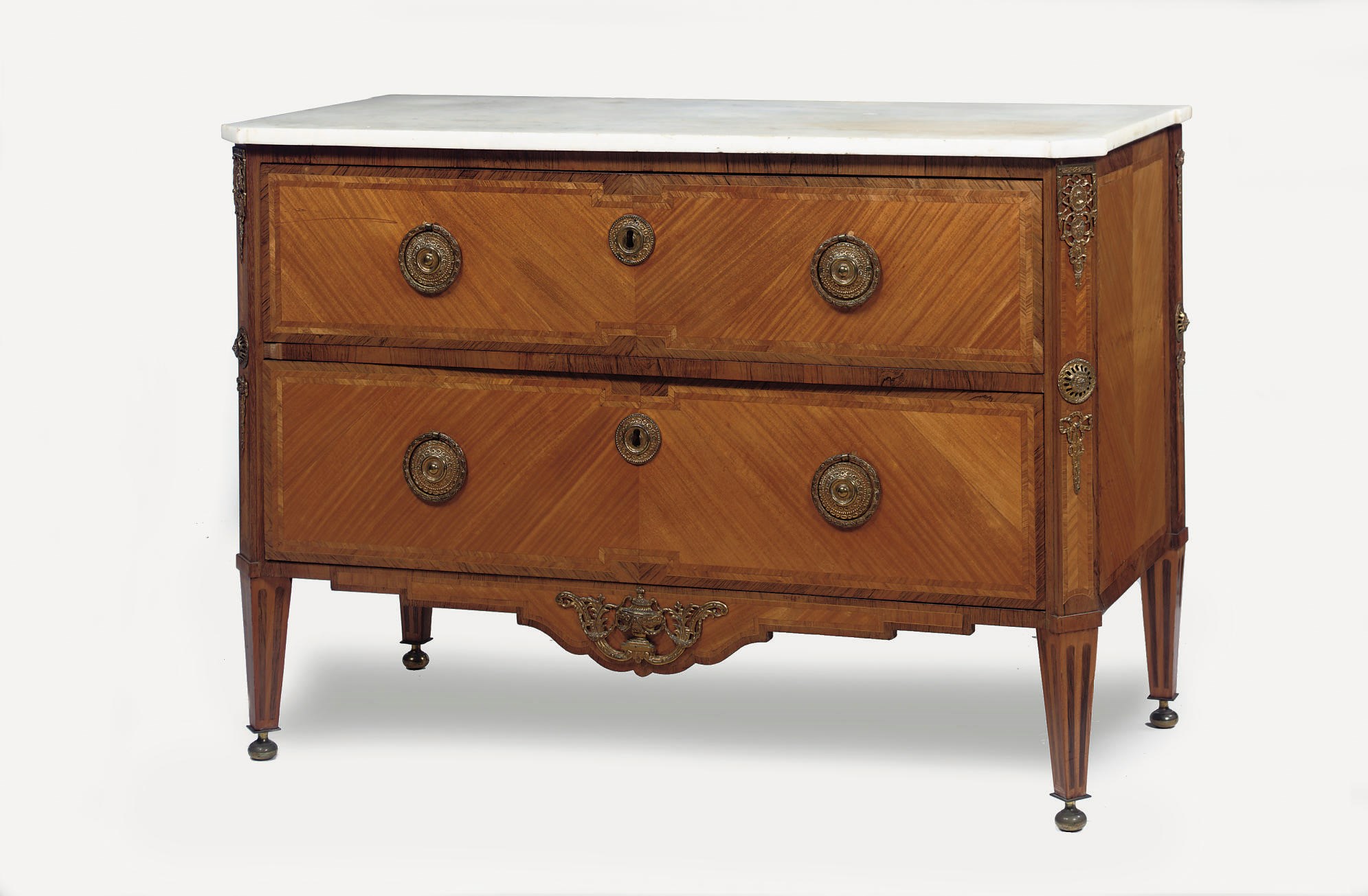 A Dutch ormulu-mounted satinwood and rosewood commode