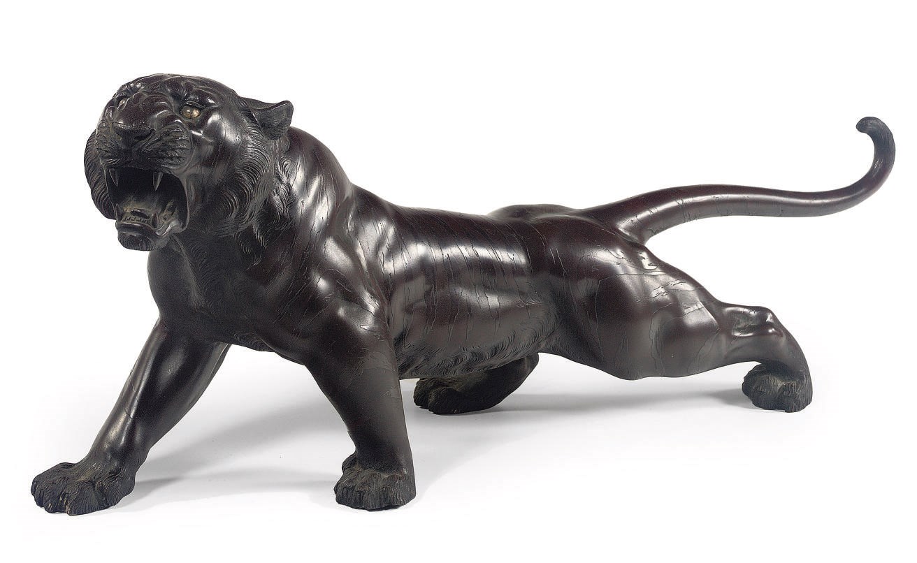 A Japanese bronze figure of a tiger