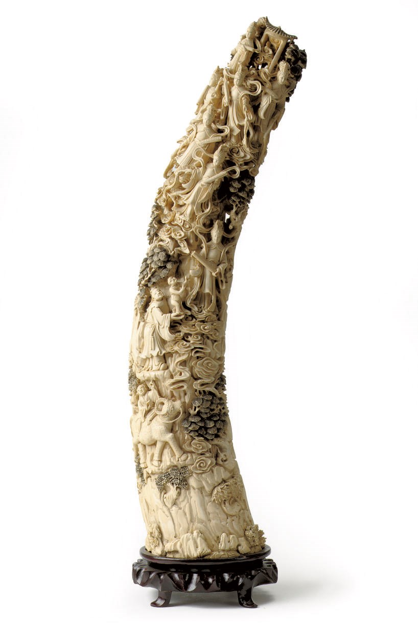 A large Chinese carved ivory tusk