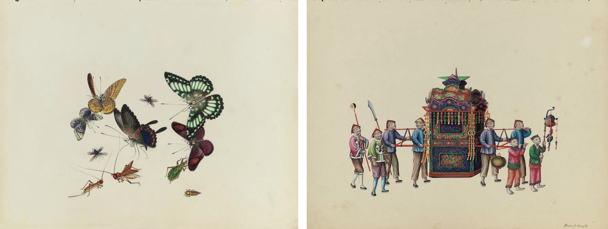 A set of eight Chinese Canton school gouache paintings