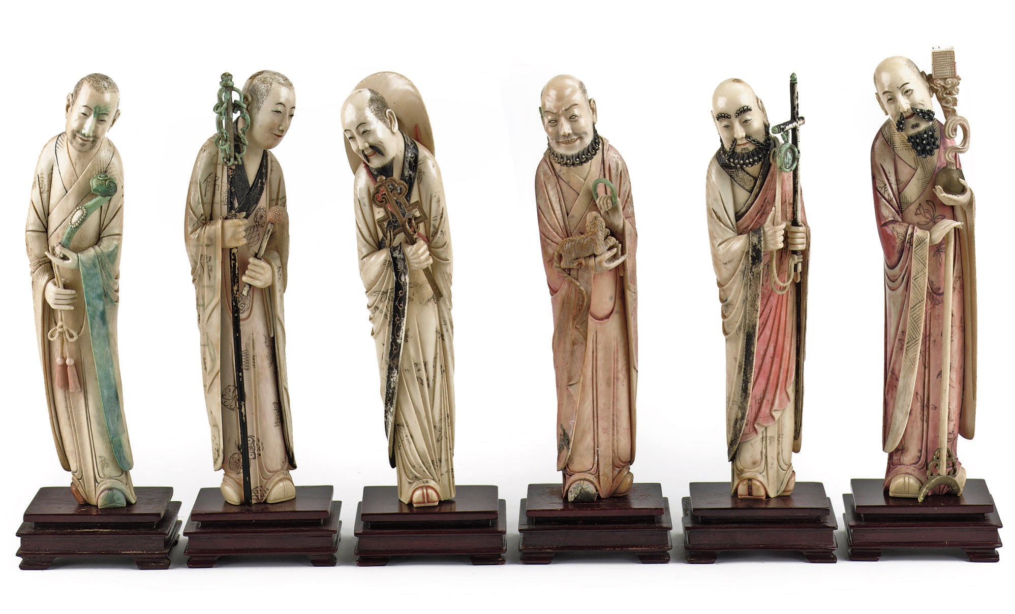 A Chinese group of six ivory Immortals