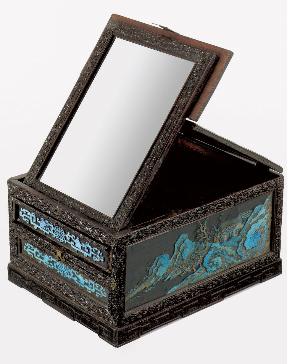 A Chinese wood toilet mirror box