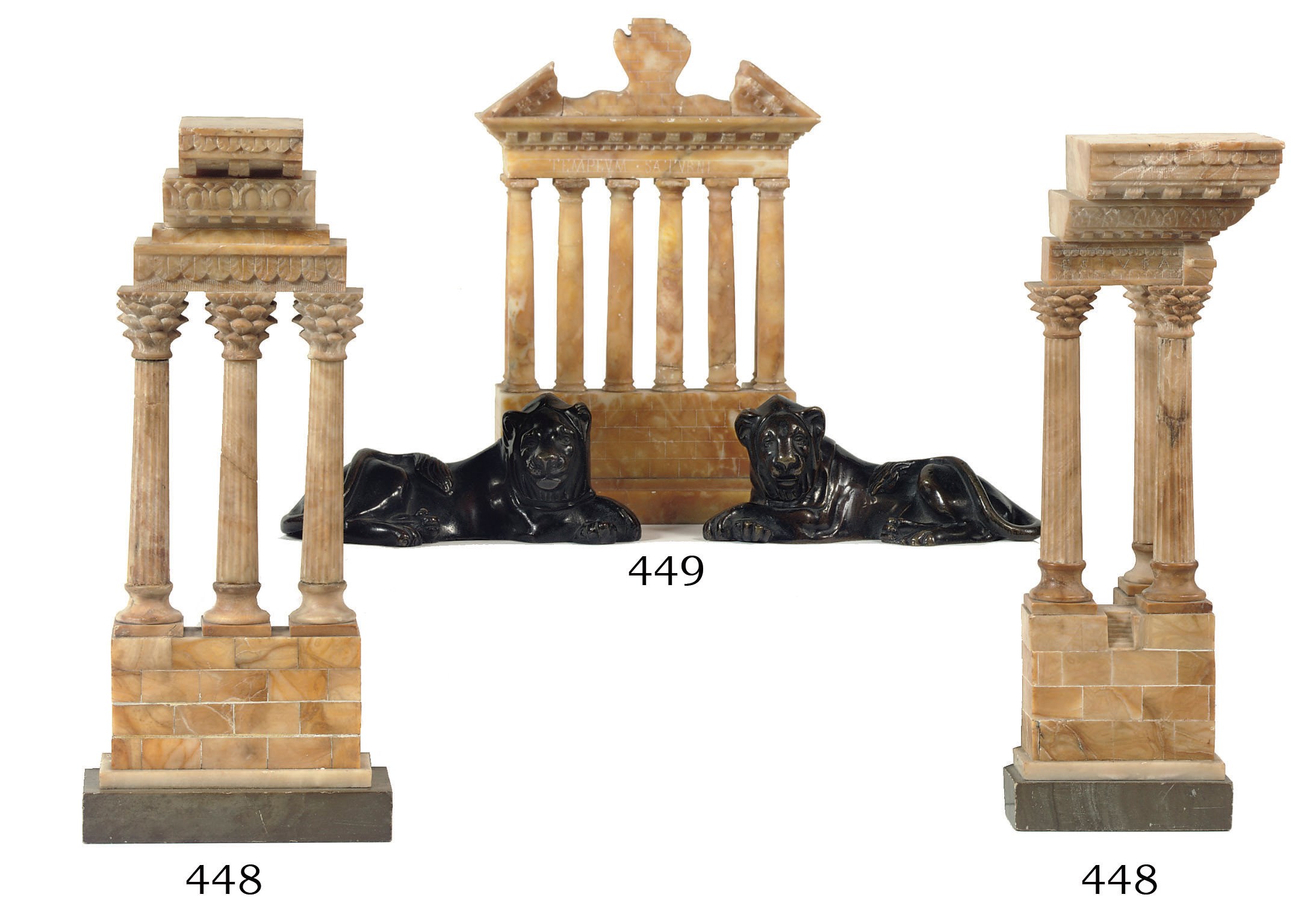 Three various Siena marble 'Grand tour' reductions of the forum