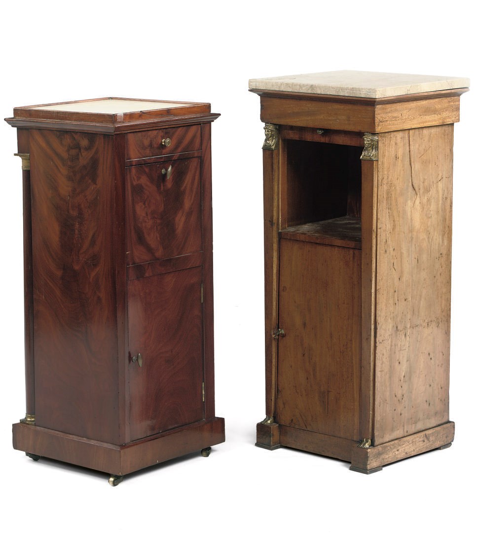 AN EMPIRE ORMOLU-MOUNTED MAHOGANY BEDSIDE TABLE