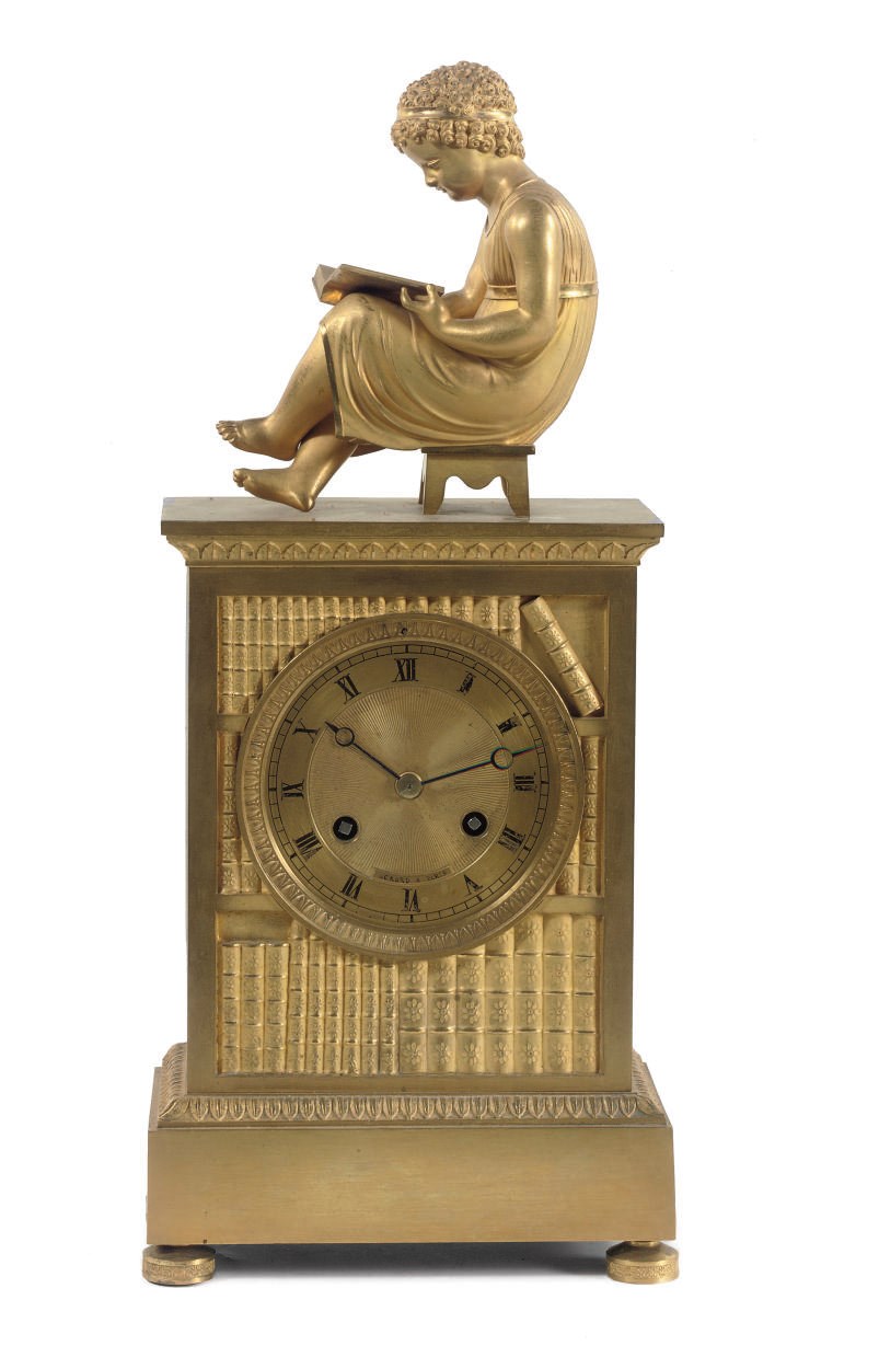 A LOUIS PHILIPPE ORMOLU STRIKING MANTEL CLOCK 'LA BIBLIOTHEQUE'