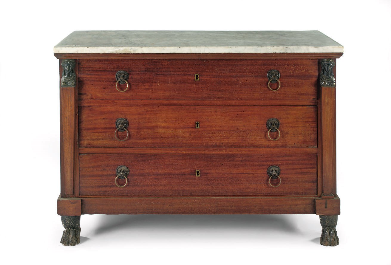 An Empire brass-mounted mahogany commode