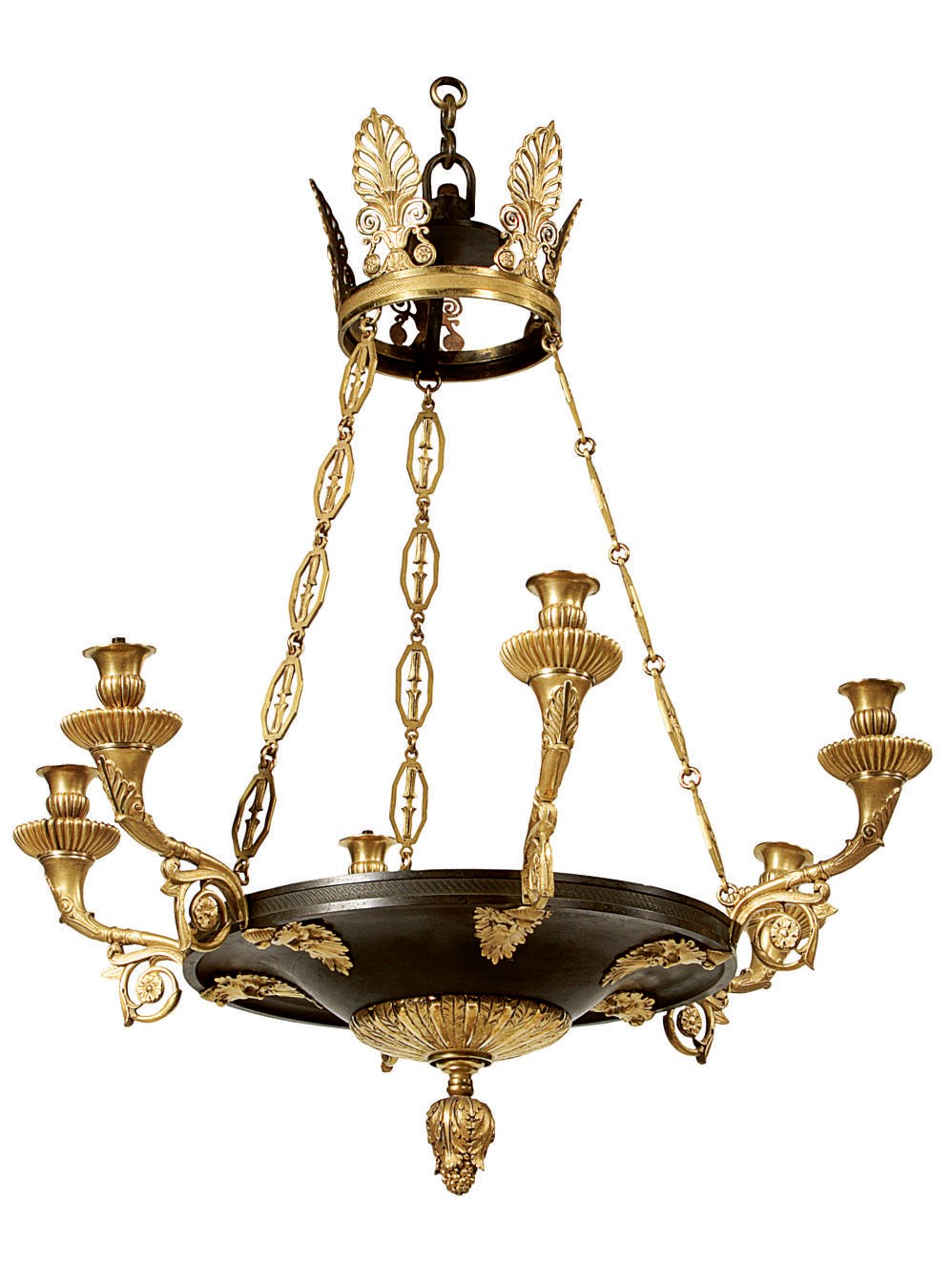 A French ormolu and patinated bronze six-light chandelier