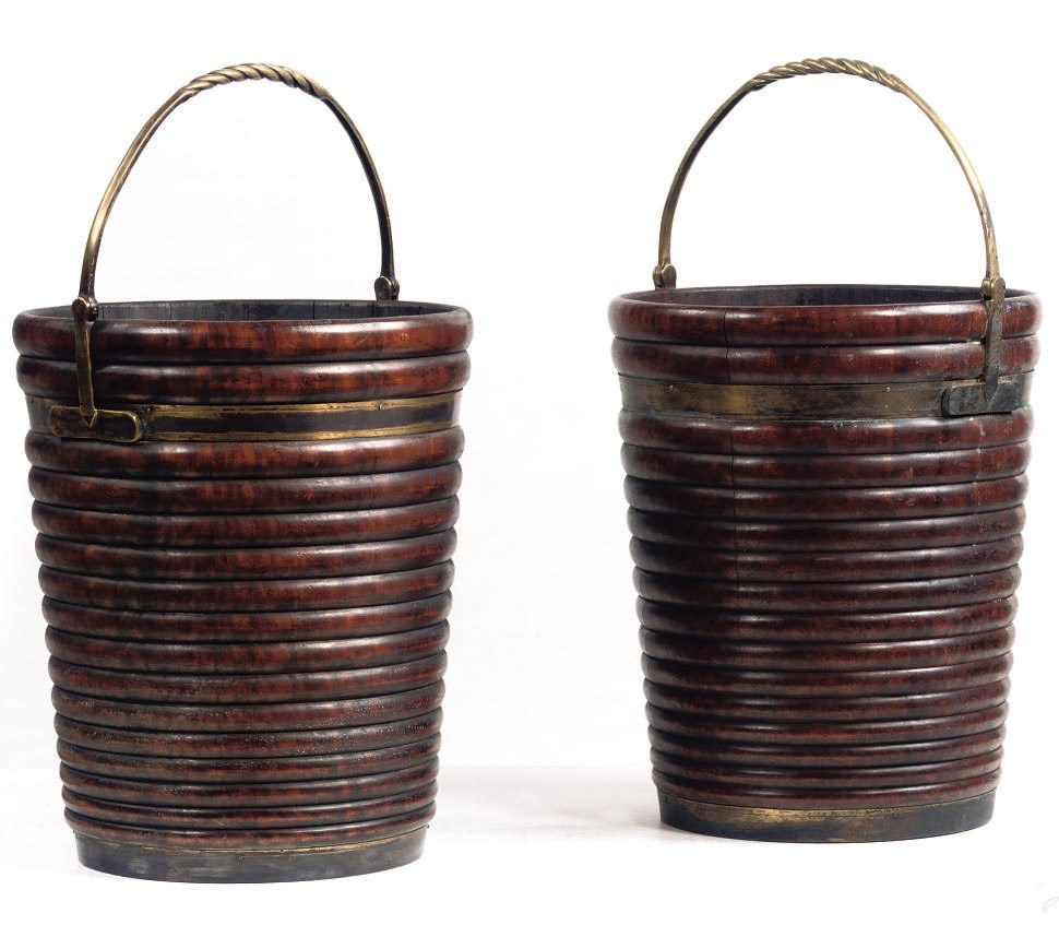 A PAIR OF IRISH BRASS-MOUNTED MAHOGANY PEAT BUCKETS
