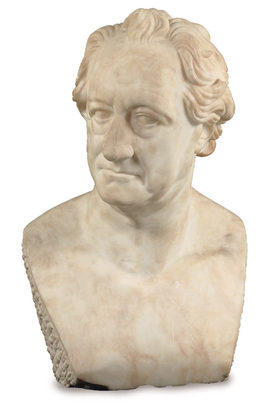 A GERMAN WHITE ALABASTER BUST OF GOETHE