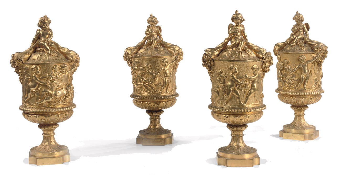 TWO PAIRS OF FRENCH ORMOLU VASES