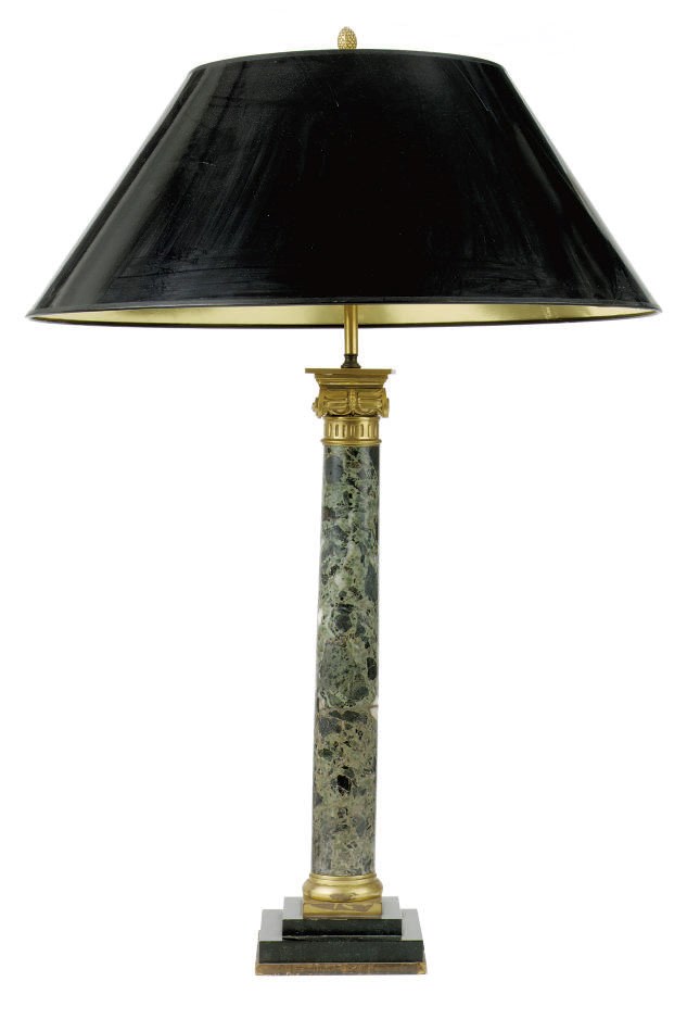 A VERDE ANTICO AND GILTWOOD TABLE LAMP