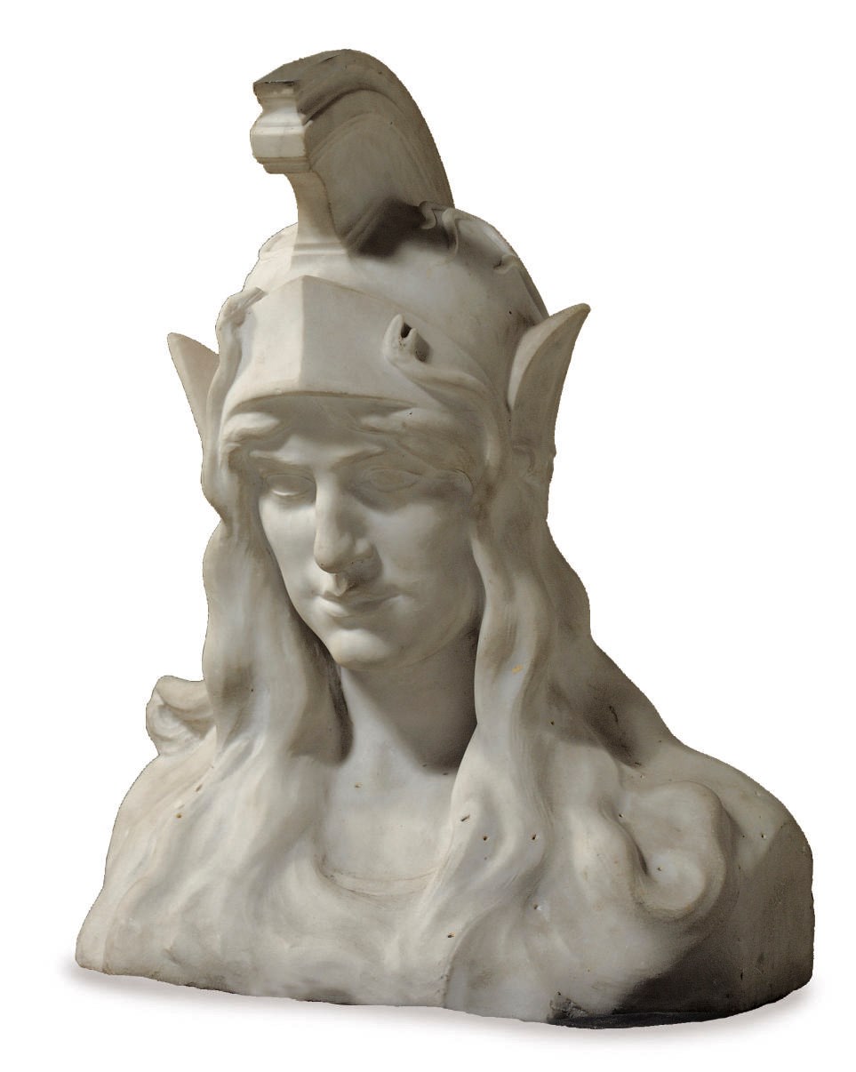 A Belgian carved white marble bust of Pallas Athena