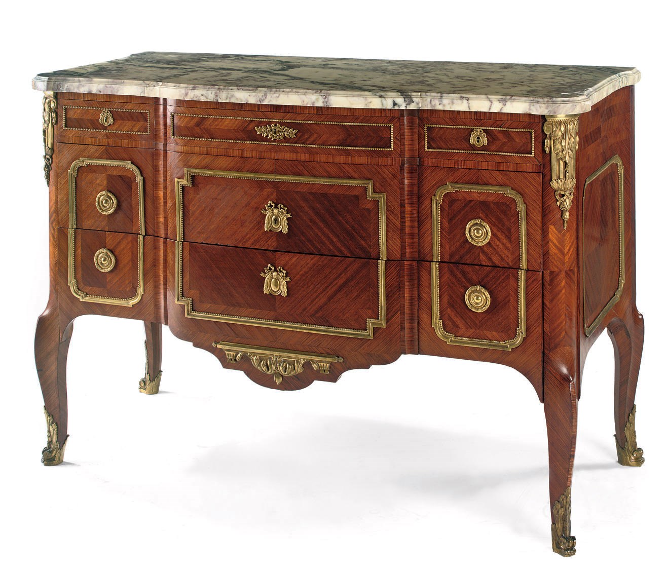 A French ormolu-mounted kingwood and satinwood commode