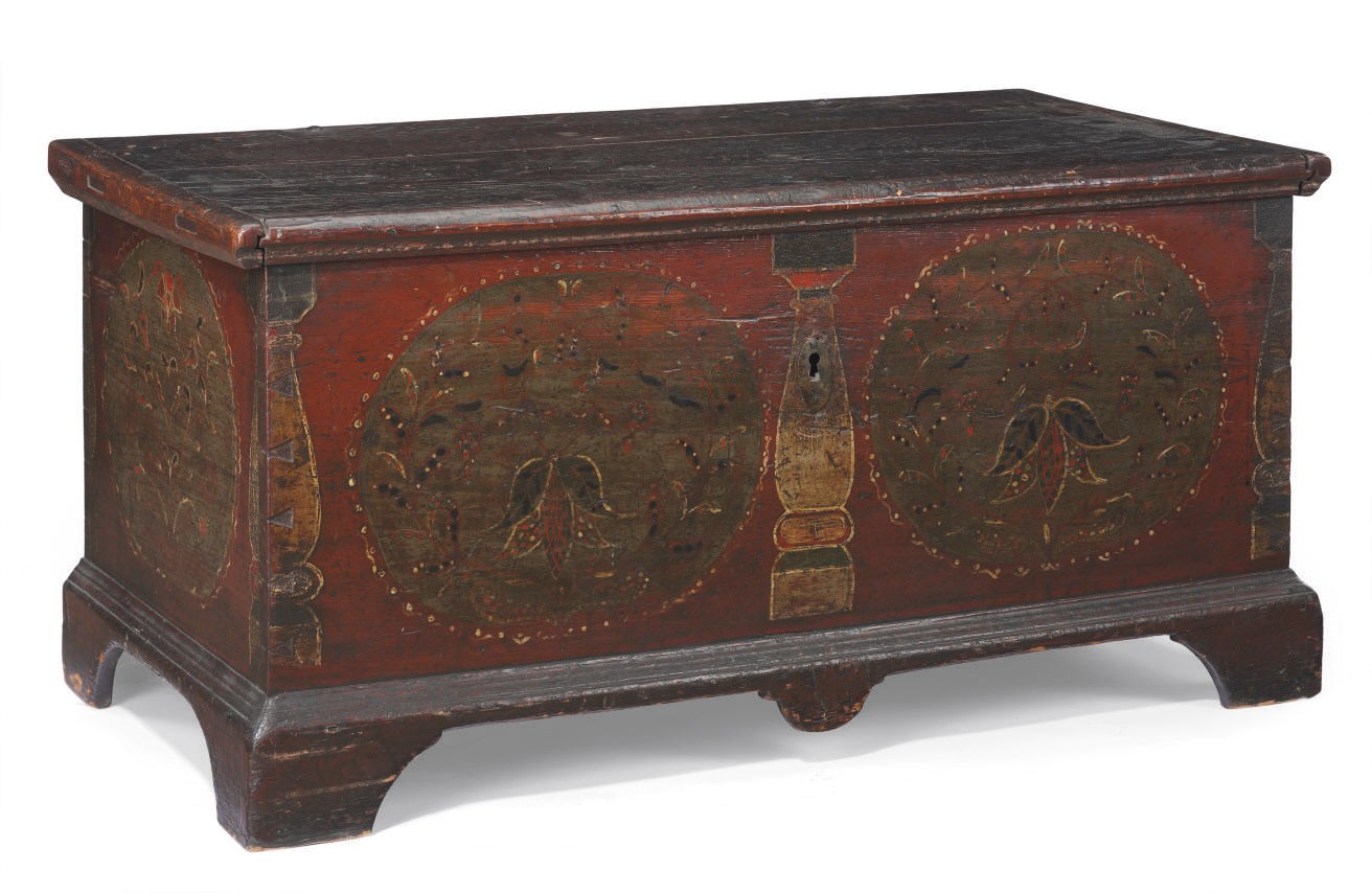 A Chippendale Paint-Decorated Poplar Dower Chest