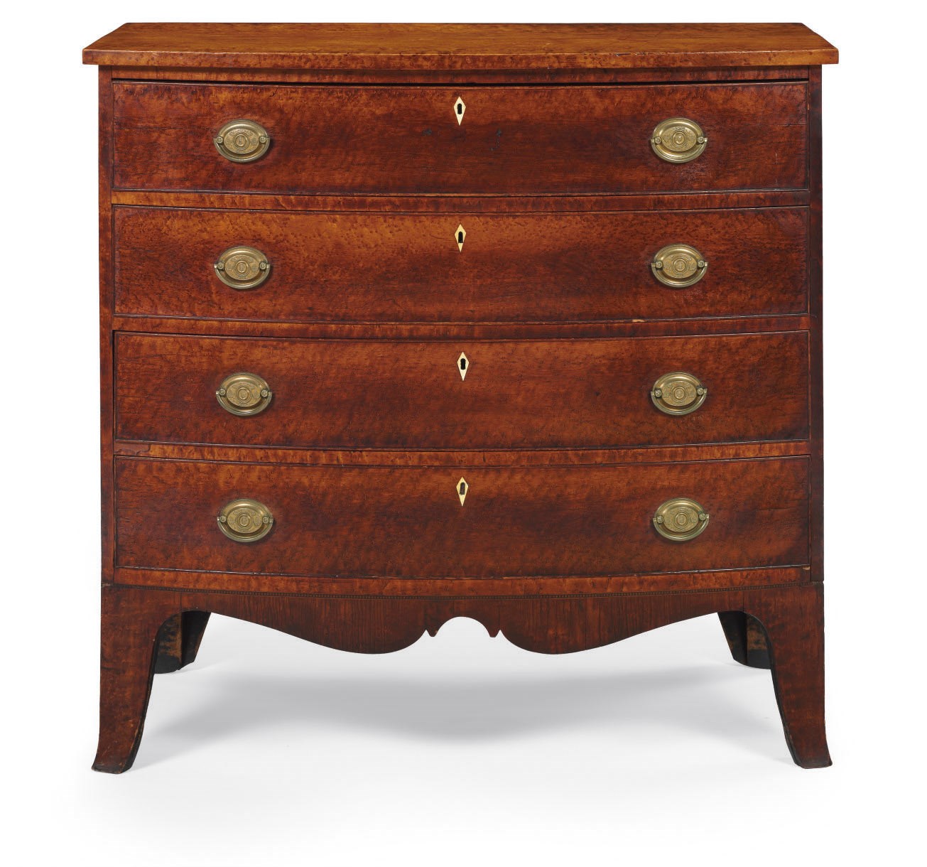 A Federal Ivory Inlaid Maple Bowfront Chest-of-Drawers