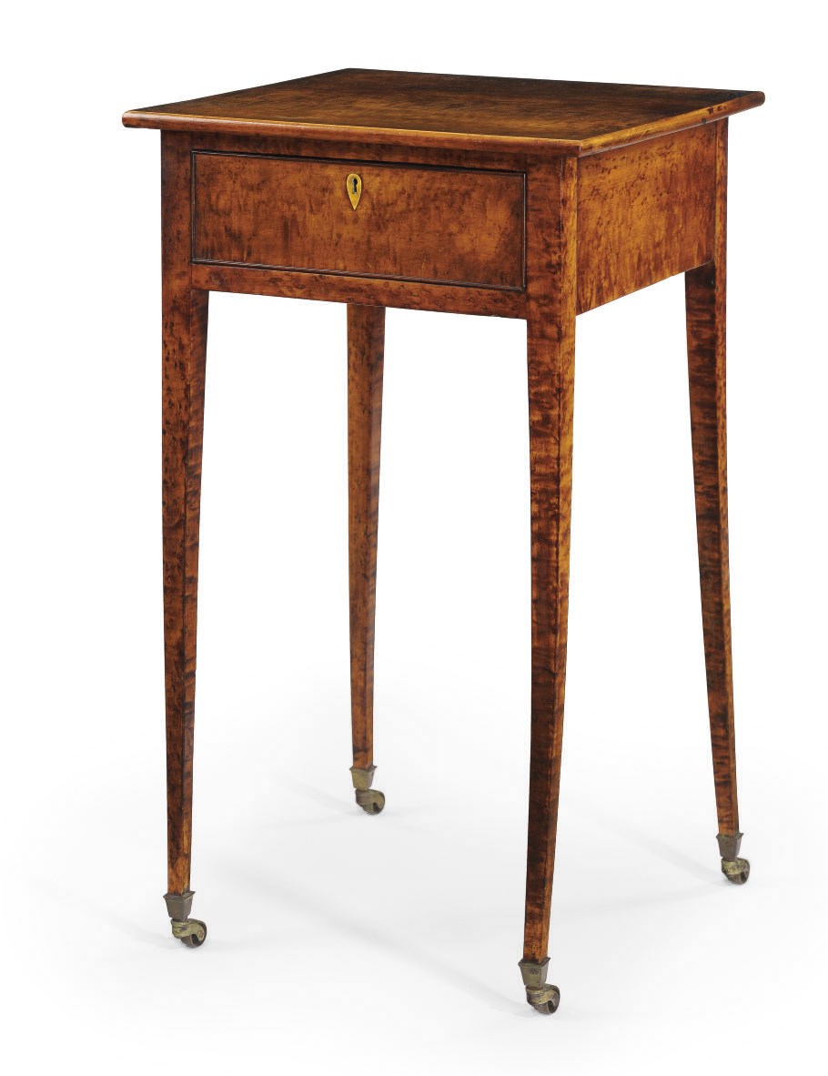 A Federal Bone-Inlaid and highly Figured Maple work table