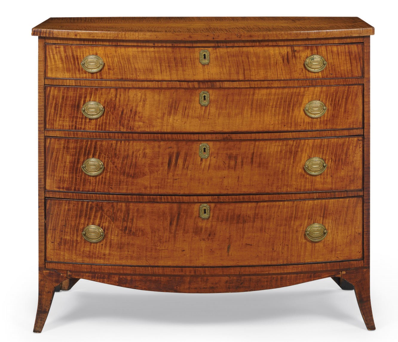 A Federal Figured Maple Bowfront Chest-Of-Drawers