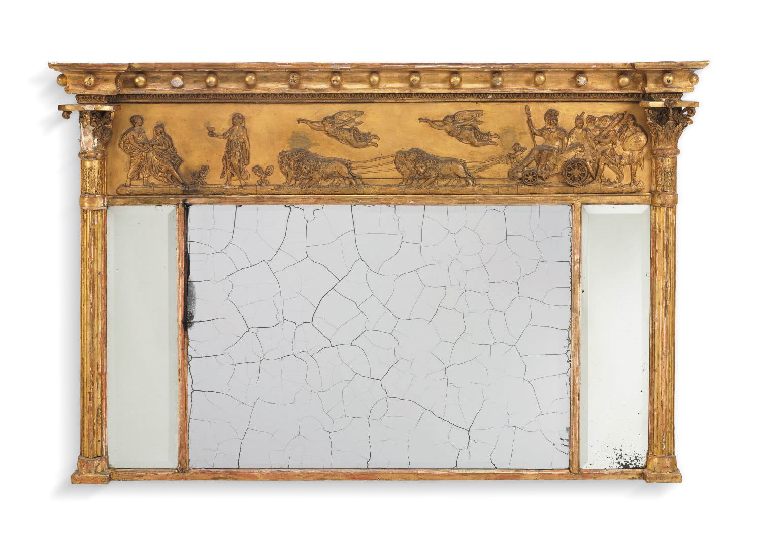 A Classical Carved Giltwood Three Part Overmantle Mirror