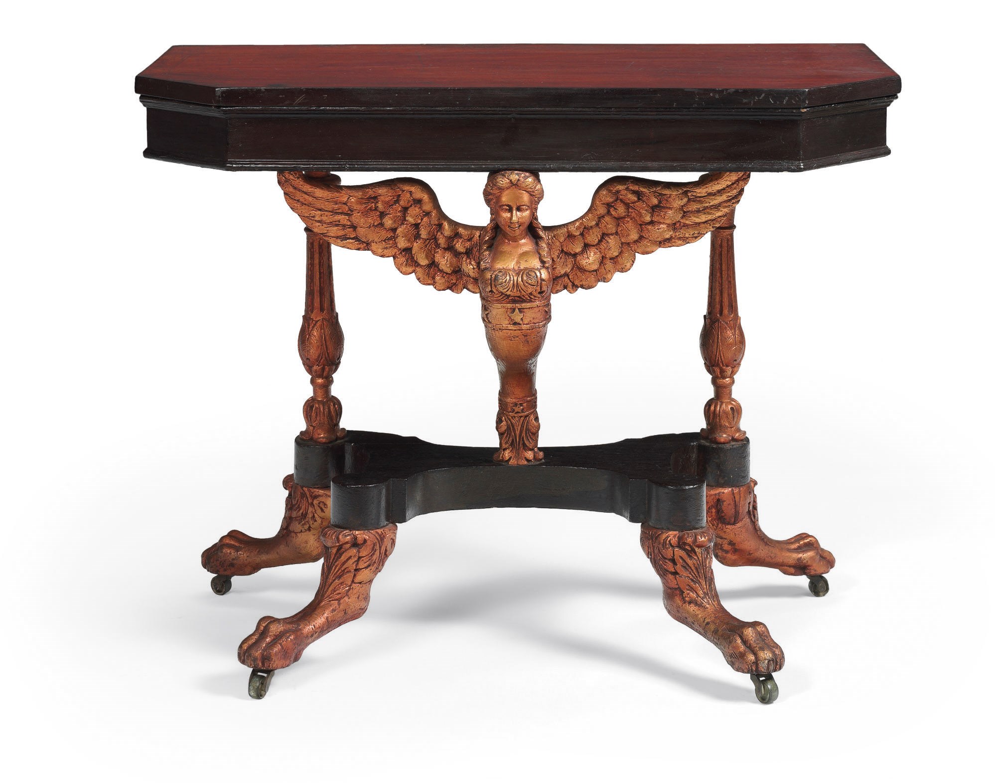 A CLASSICAL CARVED GILTWOOD AND MAHOGANY PIER TABLE